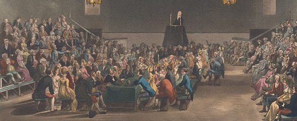 A print by Thomas Rowlandson depicting the Debating Society, Piccadilly.
