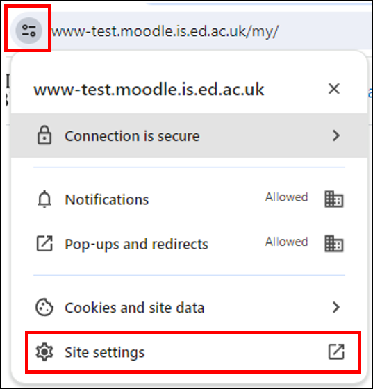 Location of the Site settings option