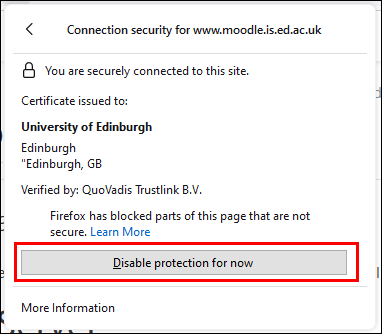Location of the disable protection button