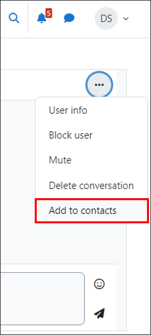 Add to contacts option (highlighted) in the message three dots menu
